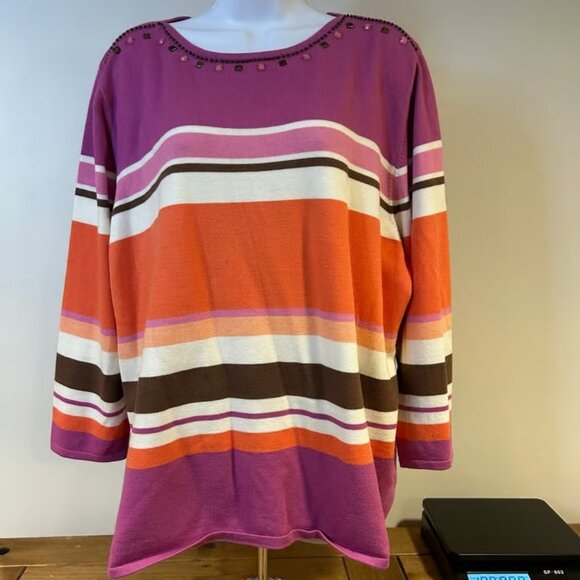 ALFRED DUNNNER Sz 2X Fall Colorway Jewel Neckline Artsy Mini Grommet 3/4 Sleeve - Picture 1 of 7